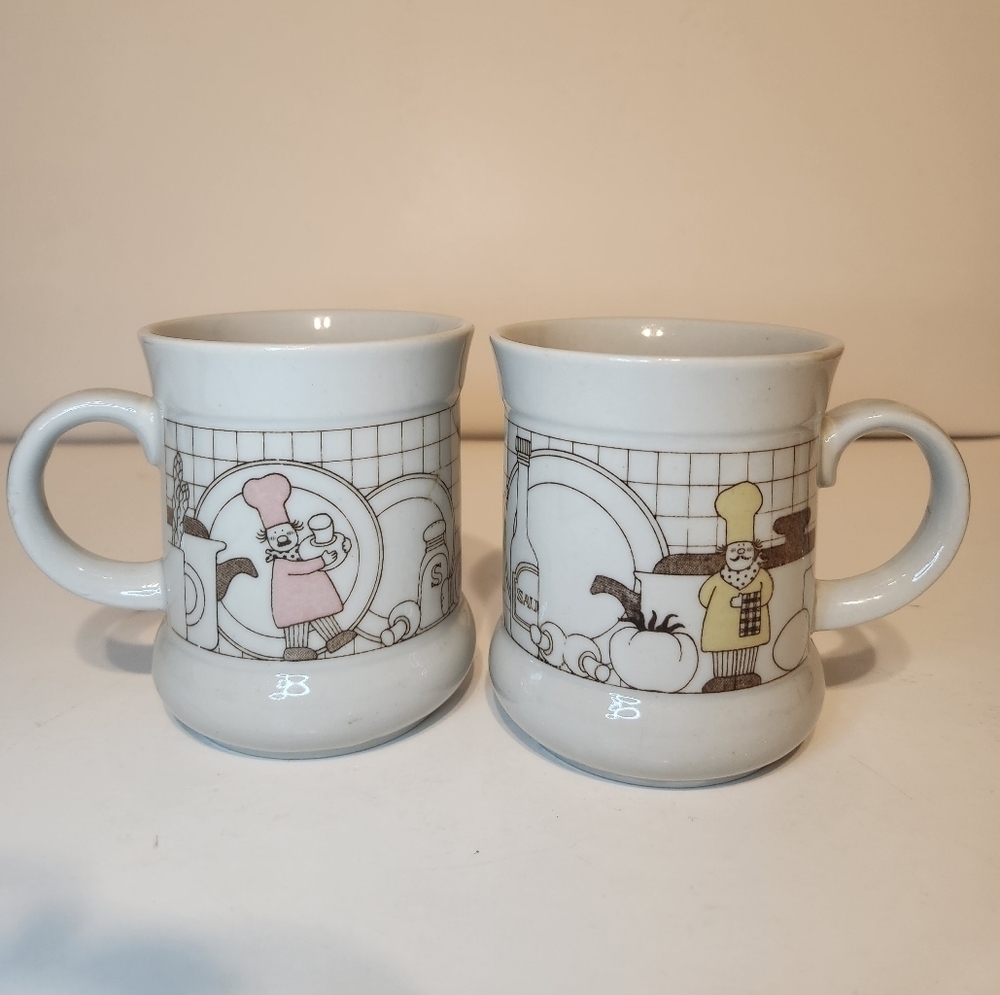 Pair of Vintage Chef Themed Mugs